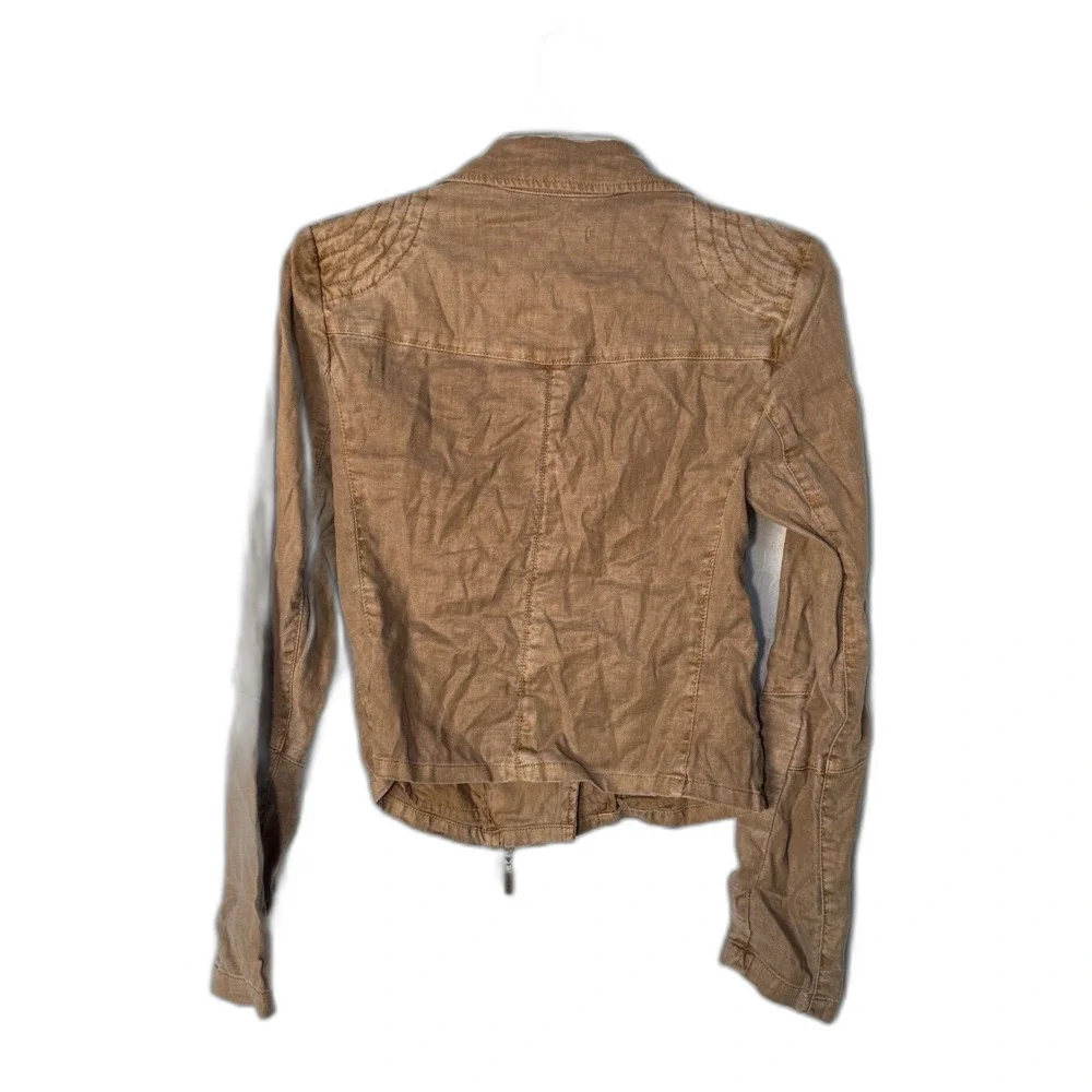 Level 99 Brooklyn Linen Moto Jacket Distressed Tan Earthy Indie Boho Crop